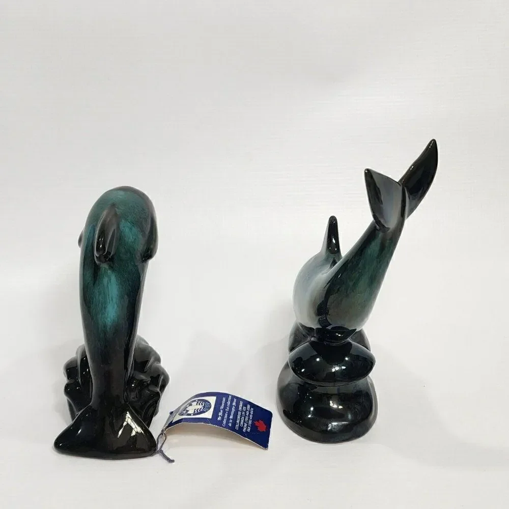 2 Vintage Blue Mountain‎ Pottery Big Dolphin Figures Retro Home Decor - Picture 3 of 10